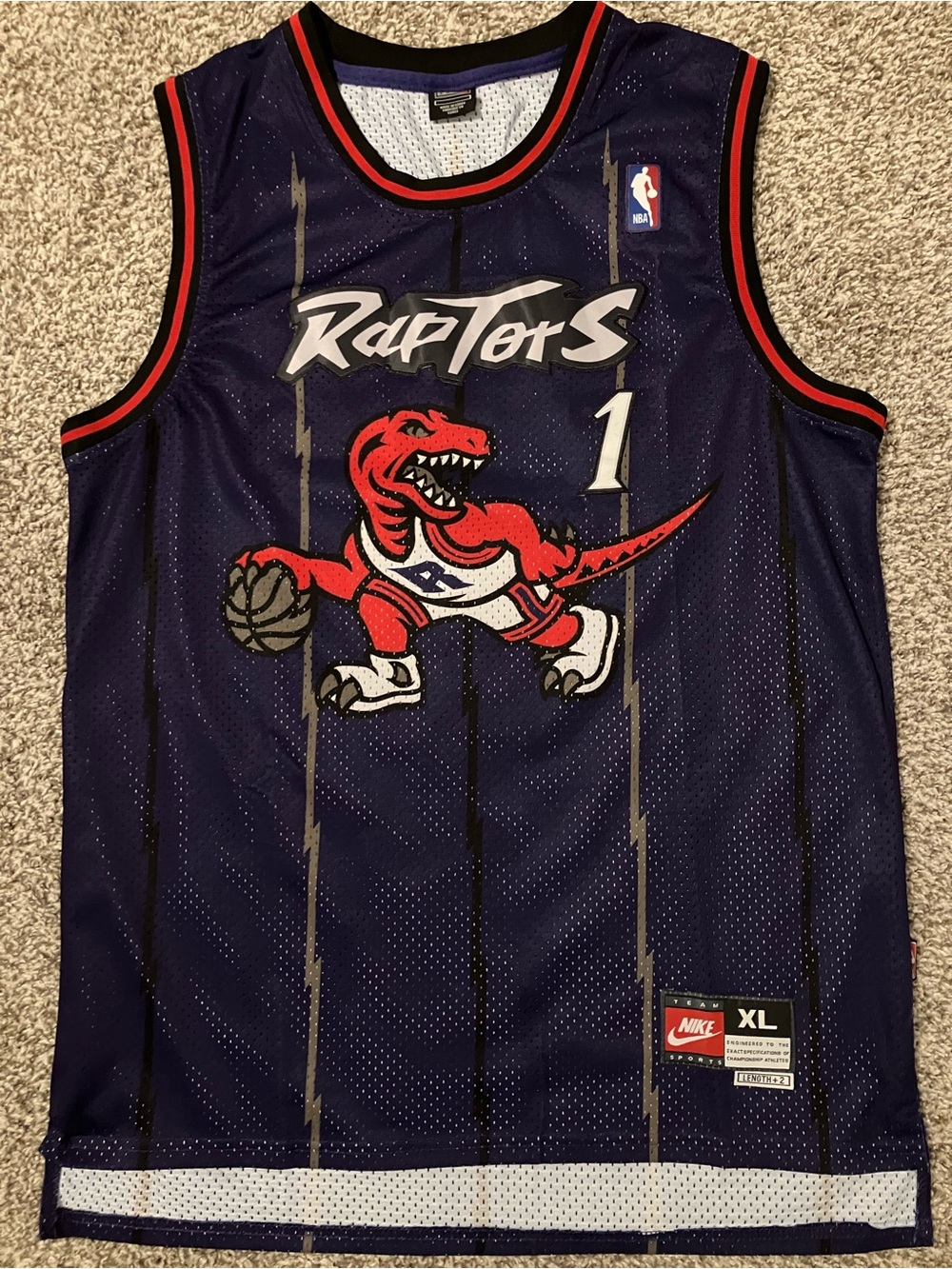 Vintage 1990s Tracy McGrady Raptors Nike Big Raptor Purple Jersey XL / +2 Length